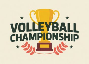 Volleyball Championship yazısı ve altın rengi kupa illüstrasyonu.