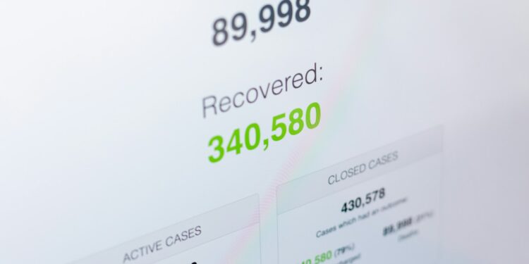 Deaths, recovered ve active cases istatistiklerinin yer aldığı web arayüzü.